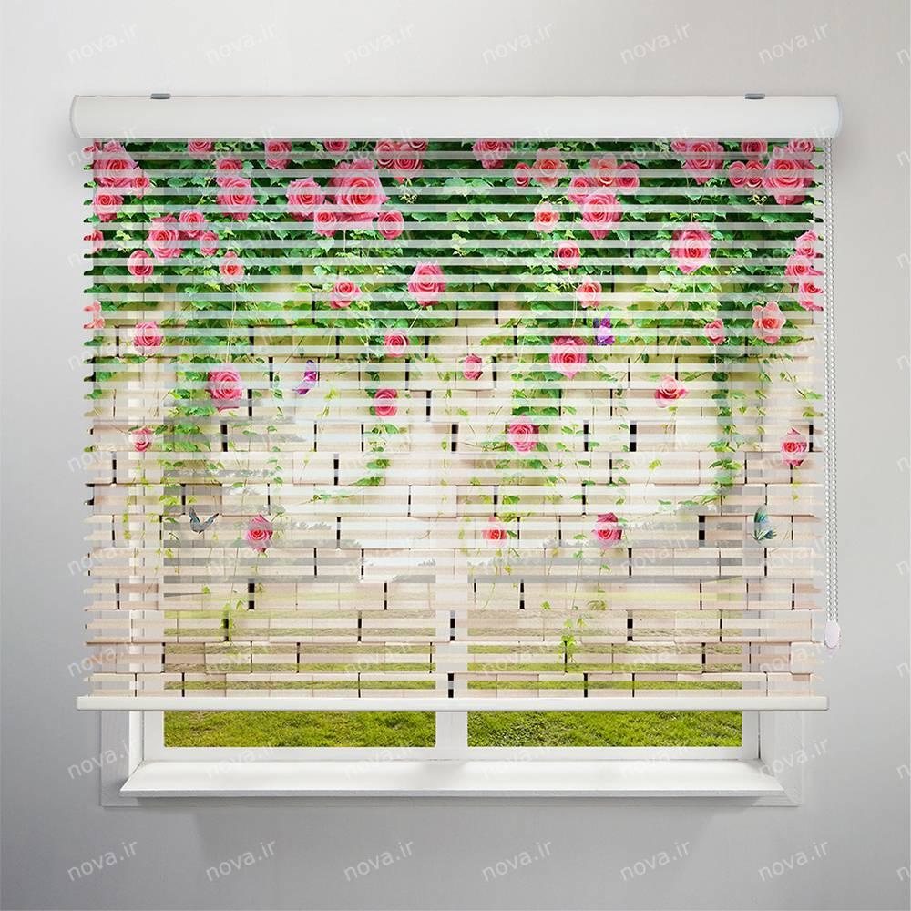 پرده سیلوئت تصویری طرح 3D دیوار و گل های رز کد FLW-26