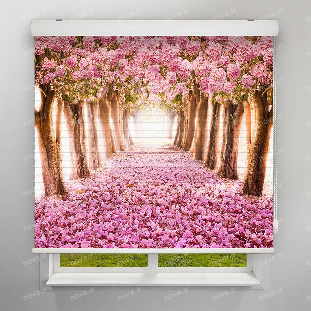 عکس محصول پرده سیلوئت تصویری طرح طبیعت درختان شکوفه صورتی کد NAT-14