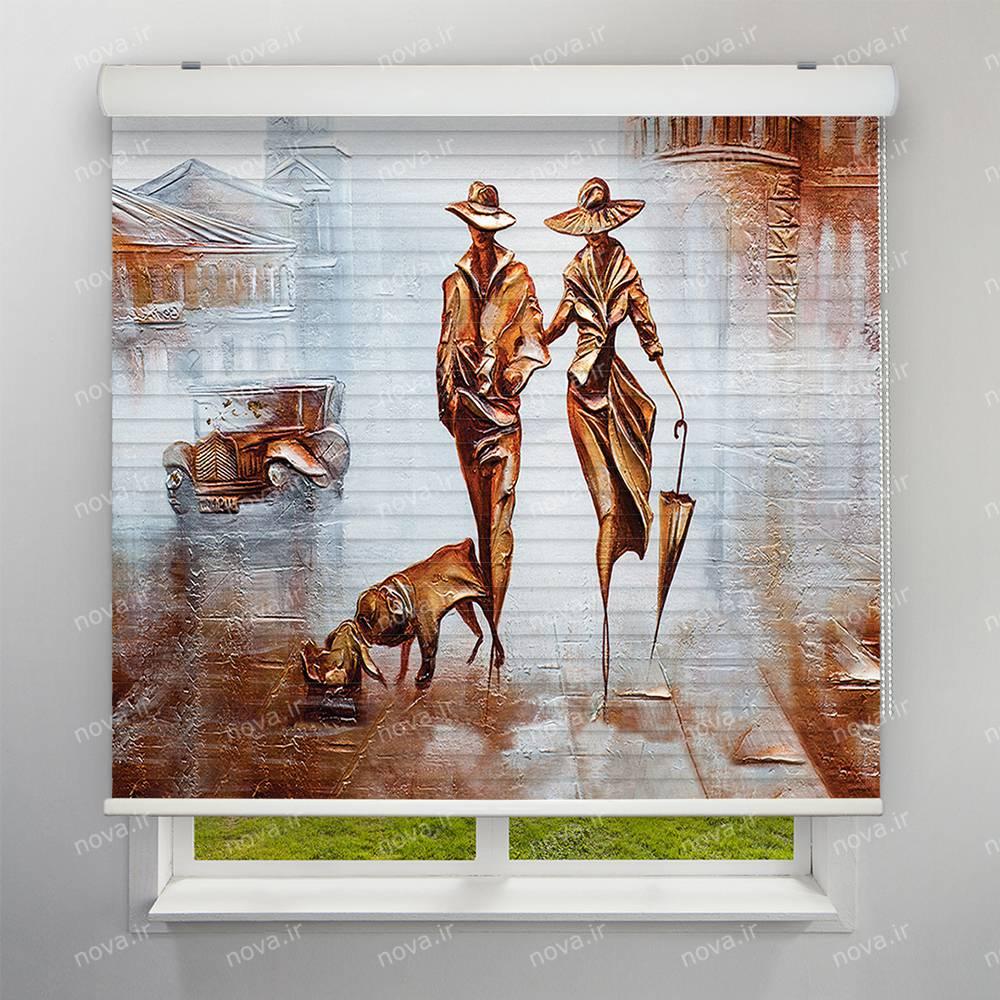 عکس محصول پرده سیلوئت تصویری طرح هنری زن و مرد کلاه دار کد ART-10