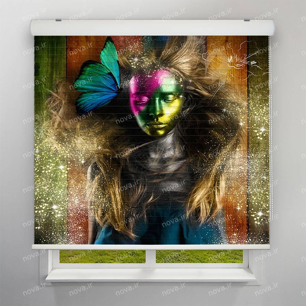 عکس محصول پرده سیلوئت تصویری طرح چهره دختر رنگی و پروانه کد FCE-15