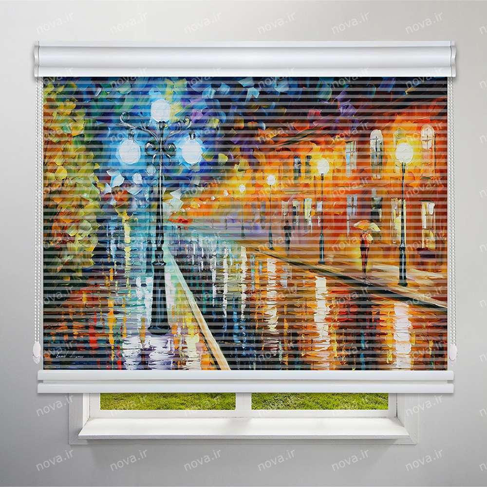 پرده شب و روز 1 سانتی تصویری طرح هنری رنگ روغن شب بارانی کد ART-02